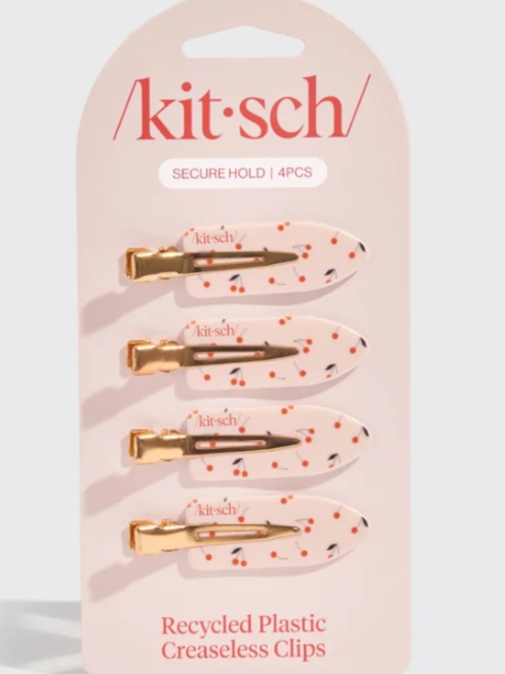 Kitsch White Cherry-Print Creaseless Hair Clips - 4 Pack